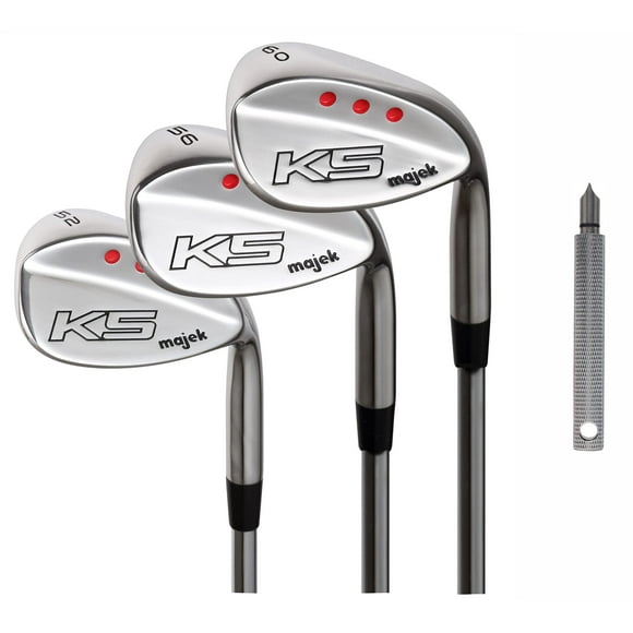 Majek golf Mens complete Wedge Set: 52A gap Wedge (gW), 56A Sand Wedge (SW), 60A Lob Wedge (LW) Right Handed Regular Flex Steel Shaft + Free Wedge groove Sharpener (Silver)