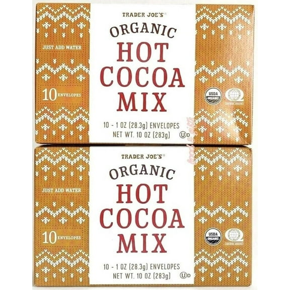 2 Packs Trader Joe's ORGANIC Hot Cocoa Mix Instant Packets 10 oz Each Pack