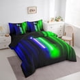thumbnail image 3 of Feelyou Neon Glowing Lightning Bedding Comforter Set 7 Pieces, Blue Green Stripes Abstract Full Bedding Set, Teens Kids Boys Girls Reversible Fitted Sheet Flat Sheet, Ultra Soft Bedroom Decor, 3 of 8