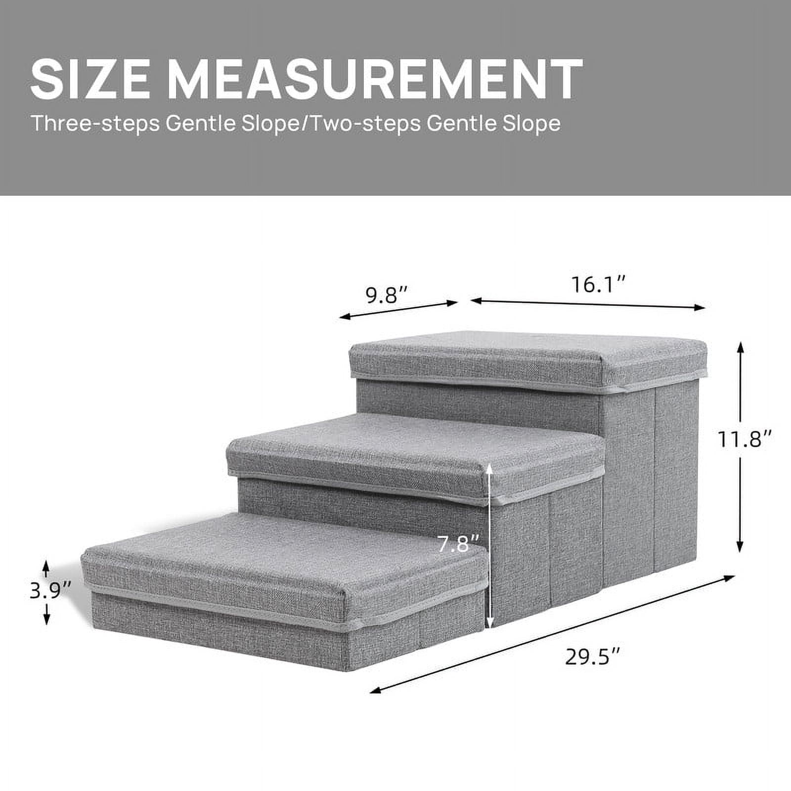 Walnest Pet Stairs 3-Step Dog Step Stairs Pet Ladder Cover Removable Comfortable Dog Ramp with Storage Boxes,Folding Dog Ramp Stairs for Beds Couches,Gray