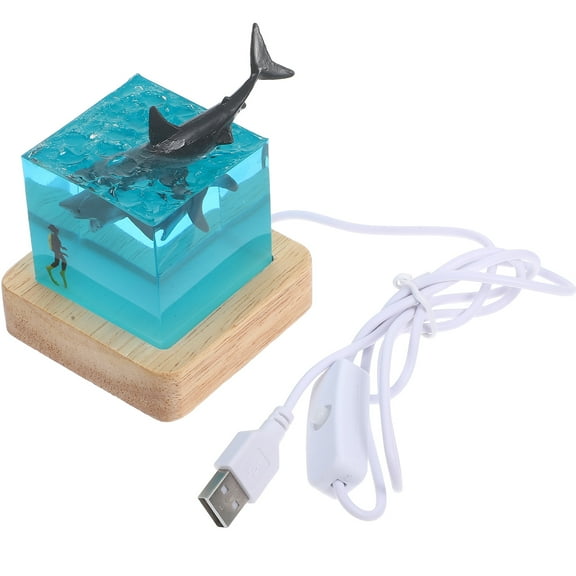 WORGEOUS Creative Whale Resin Lamp Wooden Base Light Mini Epoxy Resin Light Lamp for Home Decor Bedroom Birthdays Housewarming Present