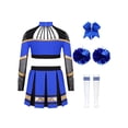 thumbnail image 4 of TiaoBug Kids Girls Cheerleading Outfit Sparkle Cheer Crop Top with Pleated Skirt & Flower Balls Socks Hairband Blue 10, 4 of 6