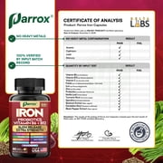 Parrox Iron Supplement with Slow Release Iron, Probiotics, Spirulina, Turmeric, Vitamin B6, B12, C, Zinc, Folate, Beetroot, Nettle Leaf, Dandelion Root,Black Pepper, Extra Strength, 60 Vegan Capsules