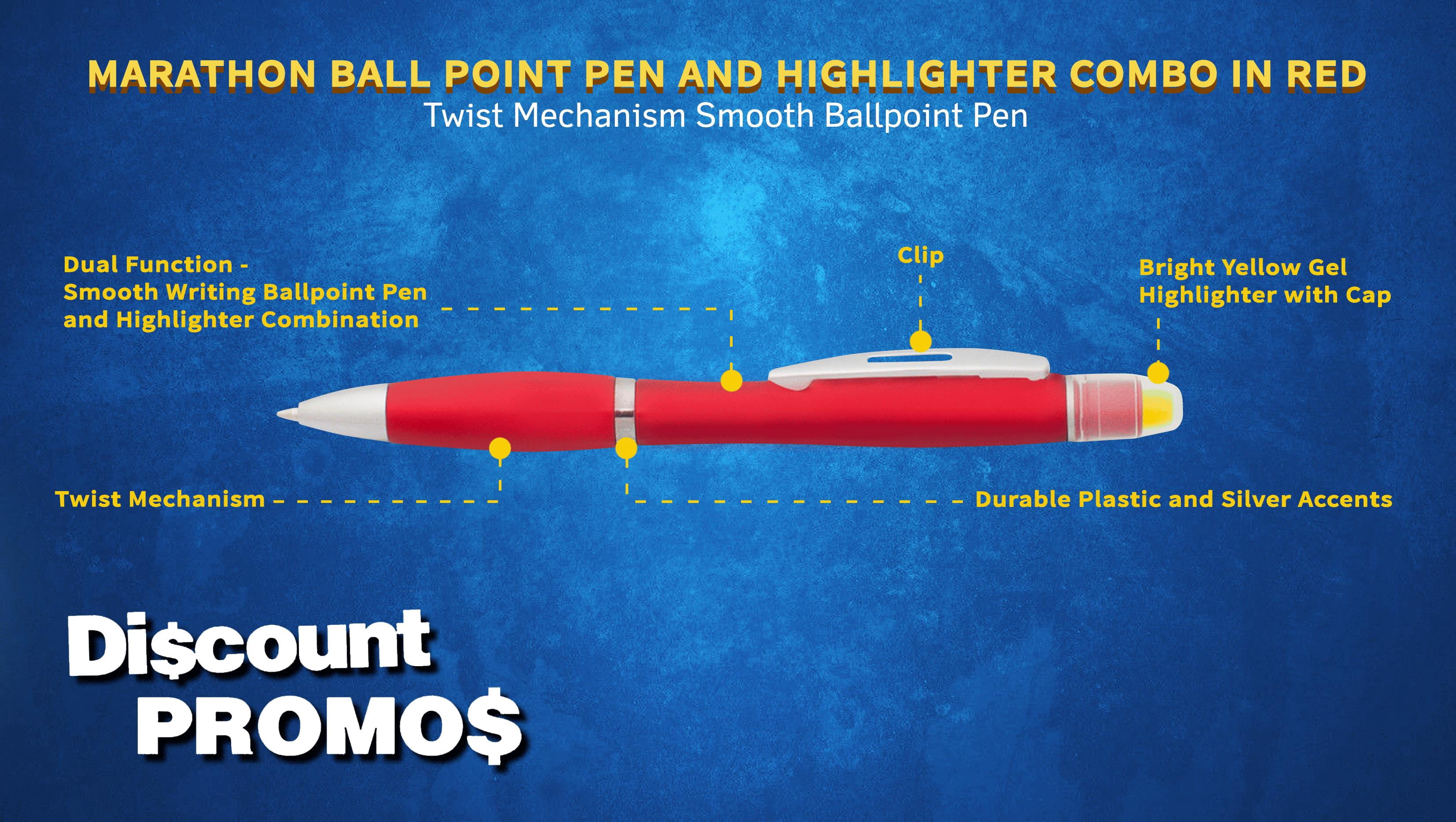 10 Marathon Gel Highlighter Pens Pack - Twist Mechanism, Ballpoint - Red