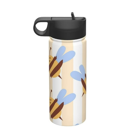 

Salouo A Bee Pattern 18 oz Water Bottle With Straw Stainless Steel Sports Water Cup Flask Wide Mouth Travel Thermal Mug for Home Office Car