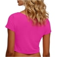thumbnail image 5 of Uaswgudfs Women's Basic Crewneck Short Sleeve Crop Top Summer Fashion Fitted Casual Solid Color T Shirt Pink Free Size, 5 of 5
