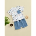 thumbnail image 5 of Elippeo 2Pcs Baby Boy Summer Outfits 6 12 18 24 Months 3 4 Years Short Sleeve Chicken/Animal Print Tops + Shorts Set Toddler Clothing, 5 of 9