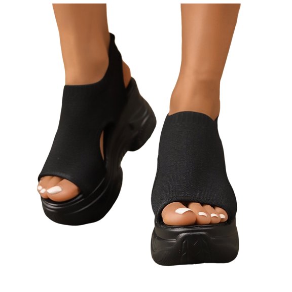 Platform Athletic Walking Sandals for Women 2025 Comfortable Knit Chunky Wedge Slip on Sport Summer Shoes
