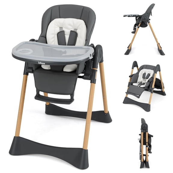 INFANS Baby High Chair, High Chairs for Babies & Toddlers with Adjustable Height Backrest Footrest Removable Tray, Easy to Clean PU Seat Convertible Quick Folding Portable Highchair