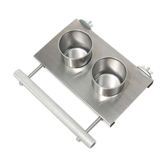 Stainless Steel Parrot Feeders With Double Cup Standing Perch Platform For Cage