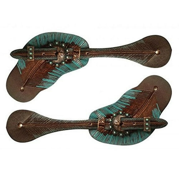 Showman Leather Teal and Copper Painted Feather Spur Straps