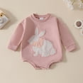 thumbnail image 2 of MIXUE Baby Girls Rompers Easter Long Sleeve Cartoon Rabbit Embroider Pullover Sweatshirt Bodysuits Daily-Wear,Red,12-18 Months, 2 of 4