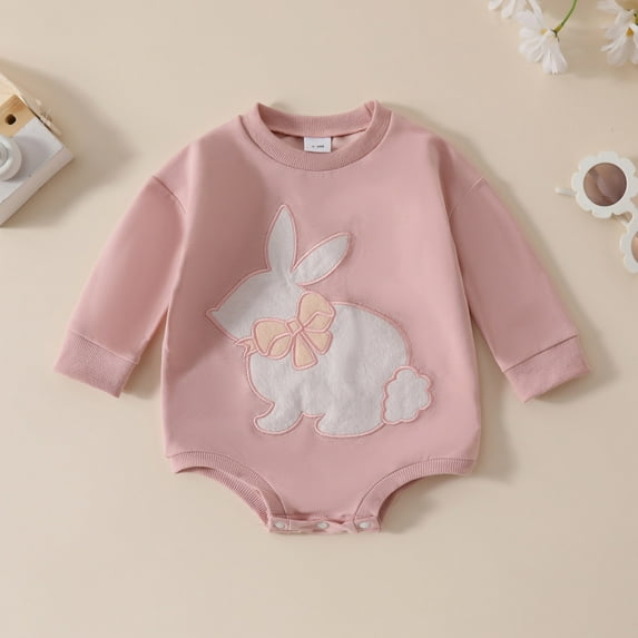 Gunia Easter Toddler Girl Outfit Infant Boys Long Sleeve Cartoon Rabbit Embroider Pullover Romper Newborn Sweatshirt Bodysuits Clothes Set 0-18 Months