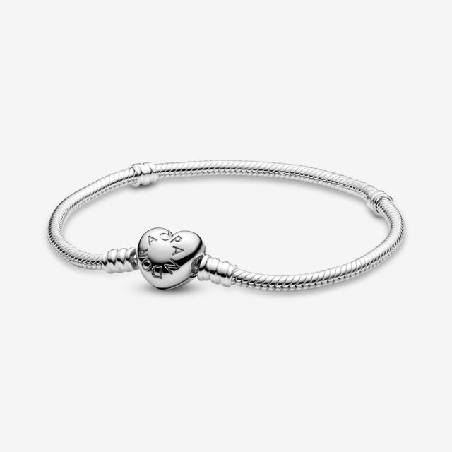 Pulsera De Hueso De Serpiente Con Hebilla De Corazón Pandora (Plata S925) + Bolsa De Terciopelo