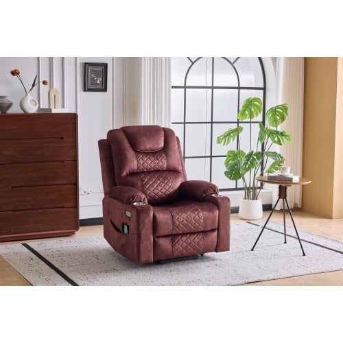 Power Lift Recliner Chair Sofa with Massage and Heat for Big and Tall Elderly,Infinite Positions,Single Motor,Cup Holders,and USB Ports,polyester Home Theater Seat
