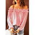 thumbnail image 1 of Women's Pink Puff Sleeve Ruffled Off Shoulder Blouse, 1 of 14