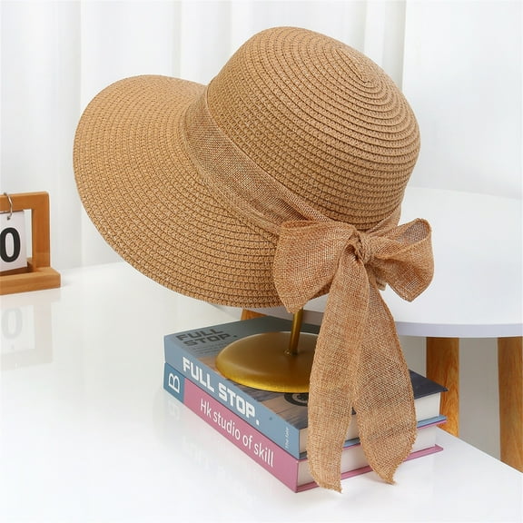 FUNUONY Beach Sun Straw Hats for Women, Upf 50 Uv Sun Protection Wide Brim Summer Straw Hat Foldable Packable Roll Up Cap Women Wide Foldable Roll Up Hat Beach Sun Bow Hat Ar