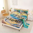 thumbnail image 2 of jejeloiu Inspirational Beach Quote Bed Sheets,Sunset Wave Scene Full Size Sheets For Boys,Blue Yellow,4-Piece,1 Flat Sheet, 1 Fitted Sheet and 2 Pillowcases, 2 of 6