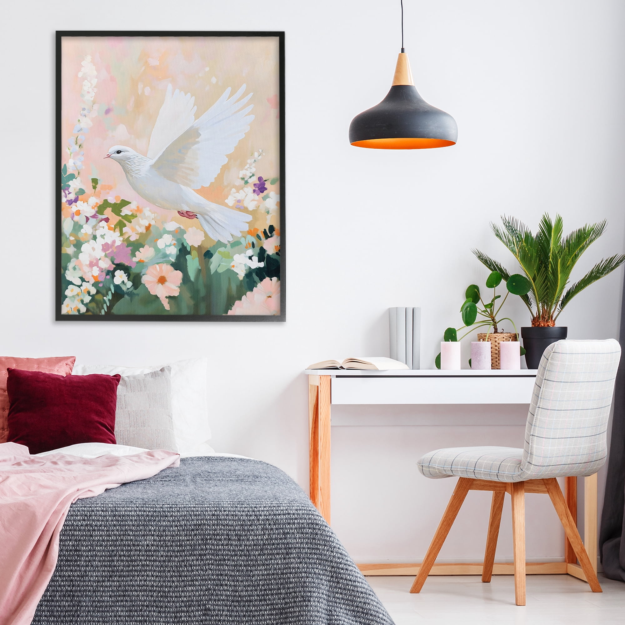 Stupell Industries White Dove Among Spring Blooms Black Framed Giclee Art, design by The Prints Vibe