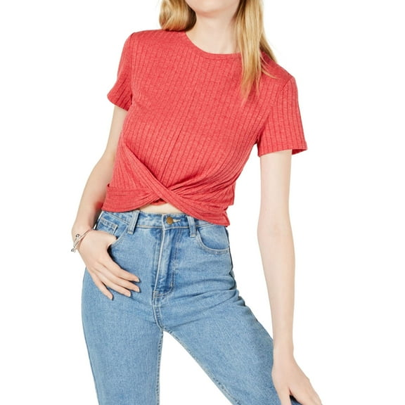 Project 28 Womens Twist-Front Crop Top Blouse, Red, Large
