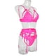thumbnail image 5 of Conjunto de ropa interior de encaje de 3 piezas para mujer, sujetador sexy, bragas, liguero, rosa fluorescente, L Noticed XX000052-21, 5 of 7