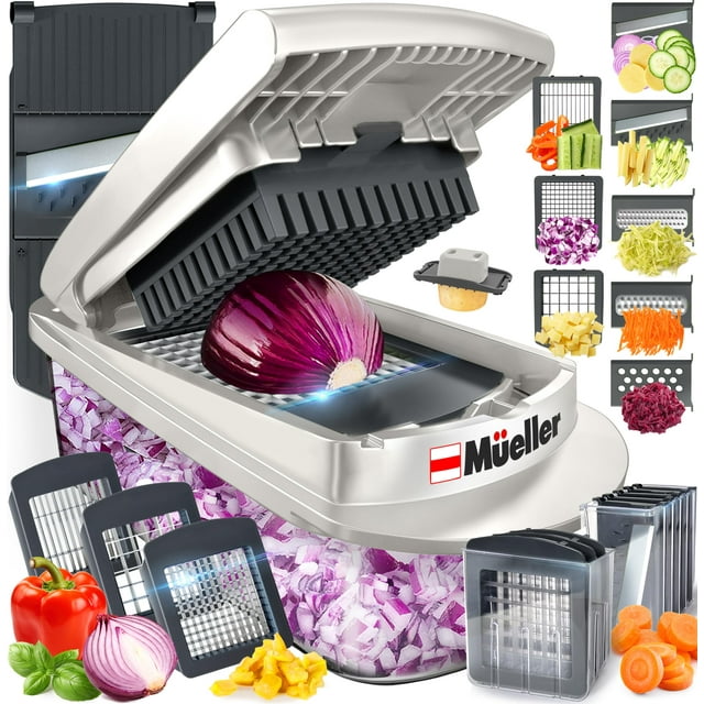 Picadora de Verduras 10 en 1 Pro-Series - 8 Cuchillas - Cortador de Cebolla, Huevo, Papas - Incluye Contenedor - Para Ensaladas, Puré y Papas Fritas - Gadget de Cocina Multiusos