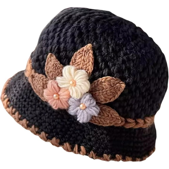 French Thicken Women's Flowers Knitted-Woolen-Hat Fashion Beanie-Hat Lady Crochet-Bucekt-Hat for Winter