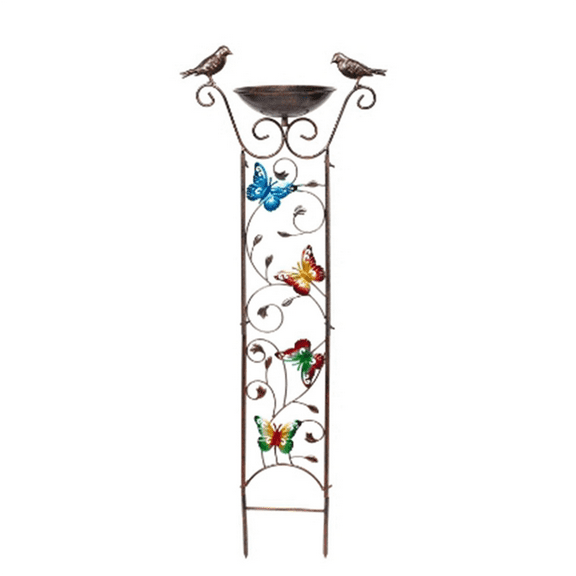 Outdoor Bird Bath Butterfly Garden Trellis Yard Decoration Metal Baths Bowl with Plant Climbing Frame