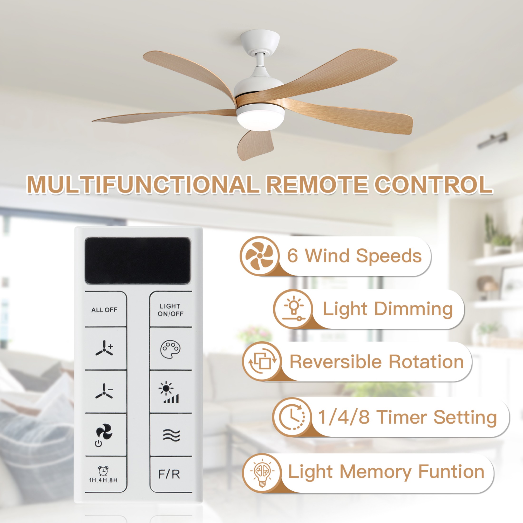 Sofucor 45" Smart Ceiling Fan, Indoor/Outdoor Ceiling Fans with Lights and Remote, Compatible with Alexa/Google/App, 3-Color Light 6-Speed Timing Reversible DC Motor