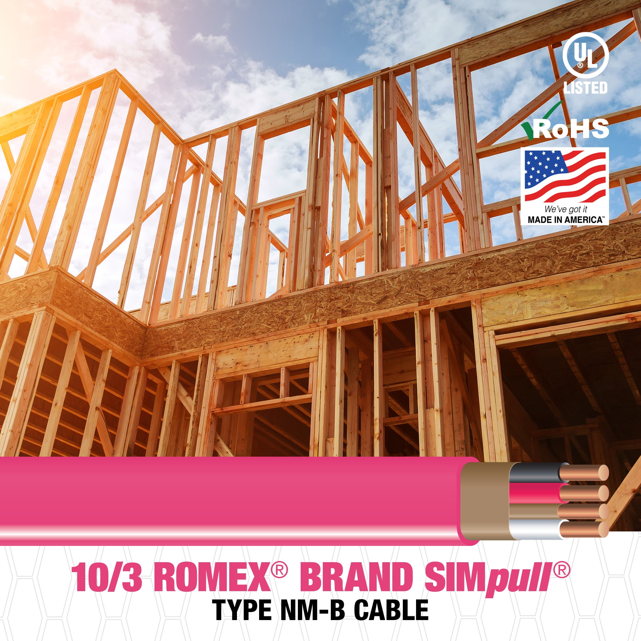 Southwire 100 ft. 10-3G NM-B Copper Building Wire, Pink