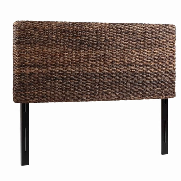 Benzara Rectangular Rattan Woven Wooden Queen Headboard, Brown
