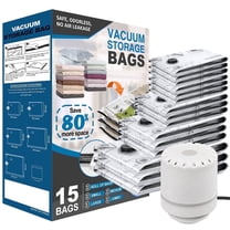 Cubepoint 15 Pack Vacuum Storage Bags with Electric Pump, 3 Jumbo 3 Large 3 Medium 3 Small 3 Roll up Bags, Vacuum Seal Bags for Clothes, Instant Space Saver Storage Bags