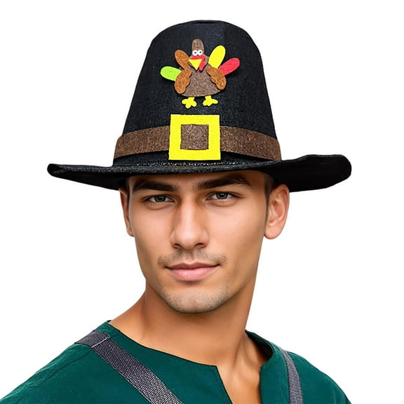 YAYUBA Thanksgiving Hats Black Pilgrim Felt Hat Thanksgiving Novelty Black Top Hat for Thanksgving Party Accessory