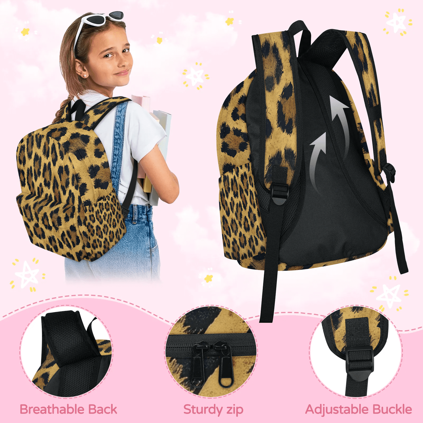Herdesigns Leopard Backpack for Men Women, Lightweight Laptop Backpack 16.3 Inch Cheetah Print Casual Daypack for Travel Work Commuter