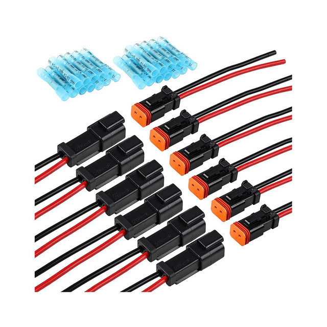 6 Pair DT 2 Pin Pigtail Kit Male Female Connector Adapter Socket Wiring Harness for LED Work Light Bar Accessories
