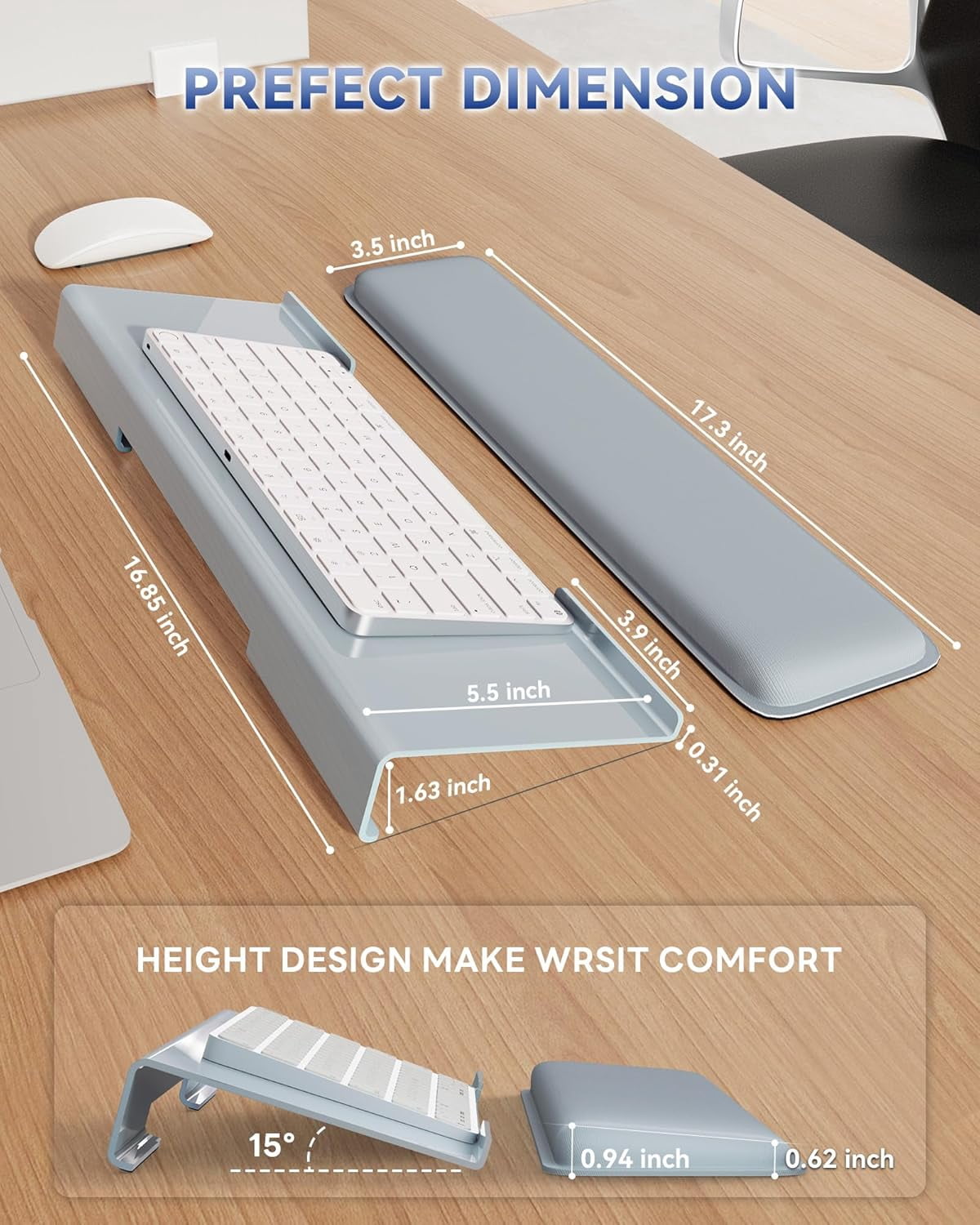 Computer Keyboard Wrist Rest Stand for Desktop, Keyboard Holder for Easy Typing with Wrist Pad for Office Desk, Home, School (Gray)
