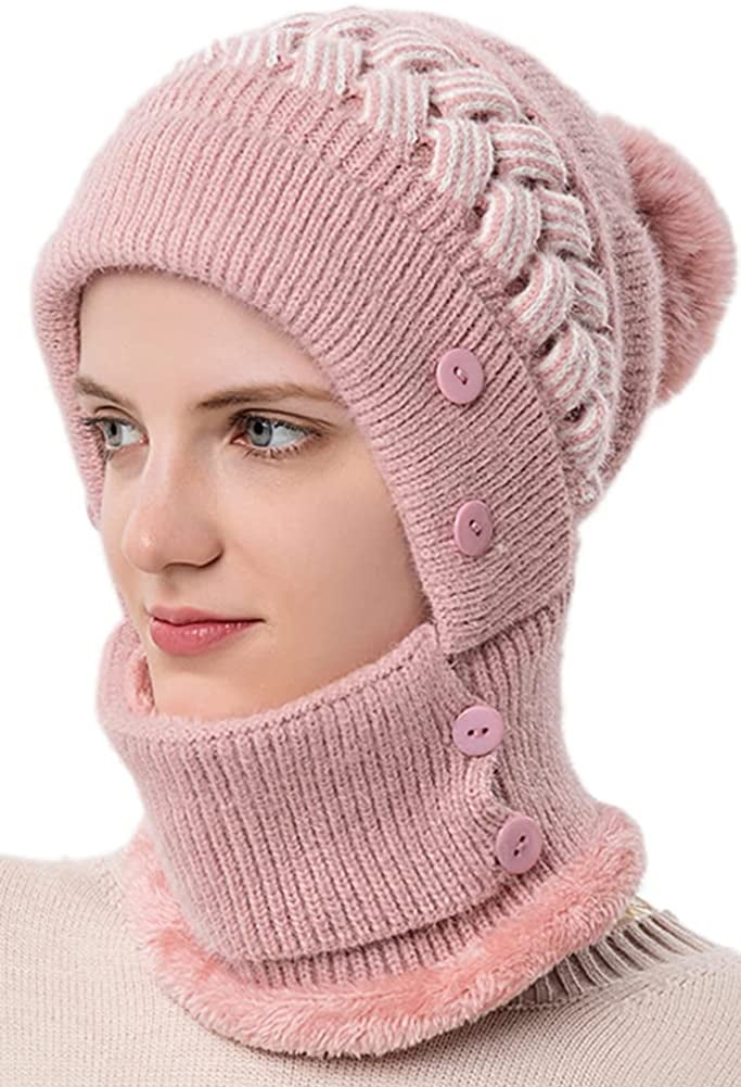 GRNSHTS Women Winter Beanie Hats OnePiece Fleece Lined Knit Balaclavas