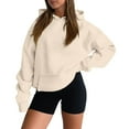 thumbnail image 2 of Vintage Solid Tone Oversized Hooded Pullover Sweatshirt Women Y2K Soft Fleece Long Sleeve Kangaroo Pocket Autumn Daily Tops, 2 of 8