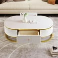 thumbnail image 3 of Table Basse Ovale Moderne de 47,2 Pouces avec Tiroirs, Design à Profil Courbé, Décor en Métal Doré, Table Centrale pour Salon, 3 of 9