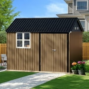 Outvue 10X8FT Outdoor Steel Storage Shed with Lockable Doors & Window, Ideal for Garden, Backyard, Patio StorageBrown