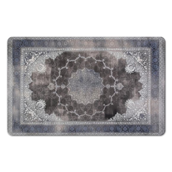 Tapis Coureur de Salle de Bain Bohème Vintage Élégant : Gris, Doux, Long Tapis de Bain Antidérapant, Lavable à la Machine, Idéal pour Évier, Douche, Baignoire, Ajoute une Touche Florale Tribale Traditionnelle à Votre Salle de Bain, 20x32 Po