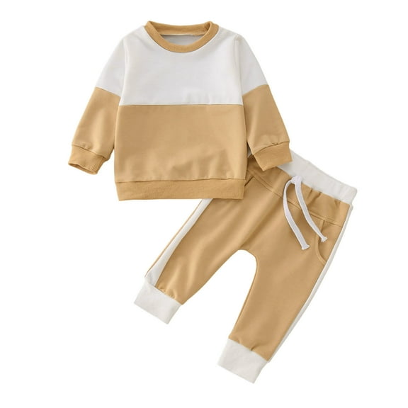 Sngxgn Baby Boy Toddler Fall Winter Outfits Solid Color Crewneck Sweatshirt and Jogger Pants Set(White,90)