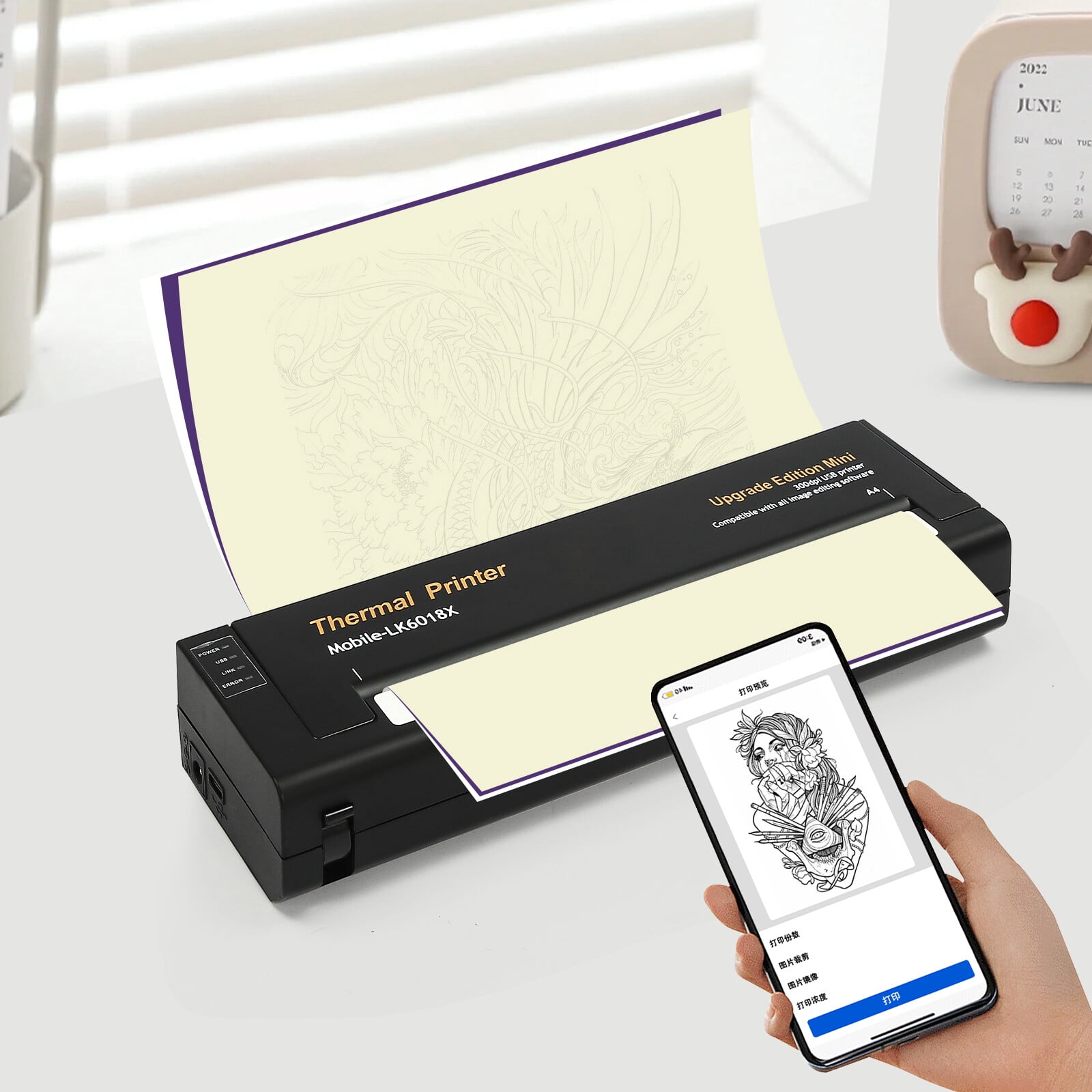 Portable Tattoo Transfer Machine, Tattoo Stencil Printer, Wireless Thermal Copier for Tattoo Artists, Salon, Home Use