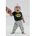 thumbnail image 2 of DC Comics Justice League Batman Newborn Baby Boys Bodysuit Pants and Hat 3 Piece Outfit Set Newborn to Infant, 2 of 5