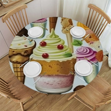 HAOXIT Seamless Ice Cream Popsicle on White Round Table Cloth Circle Table Dinner Tablecloth Desk Cloth Cover for Home Party Wedding 42-46
