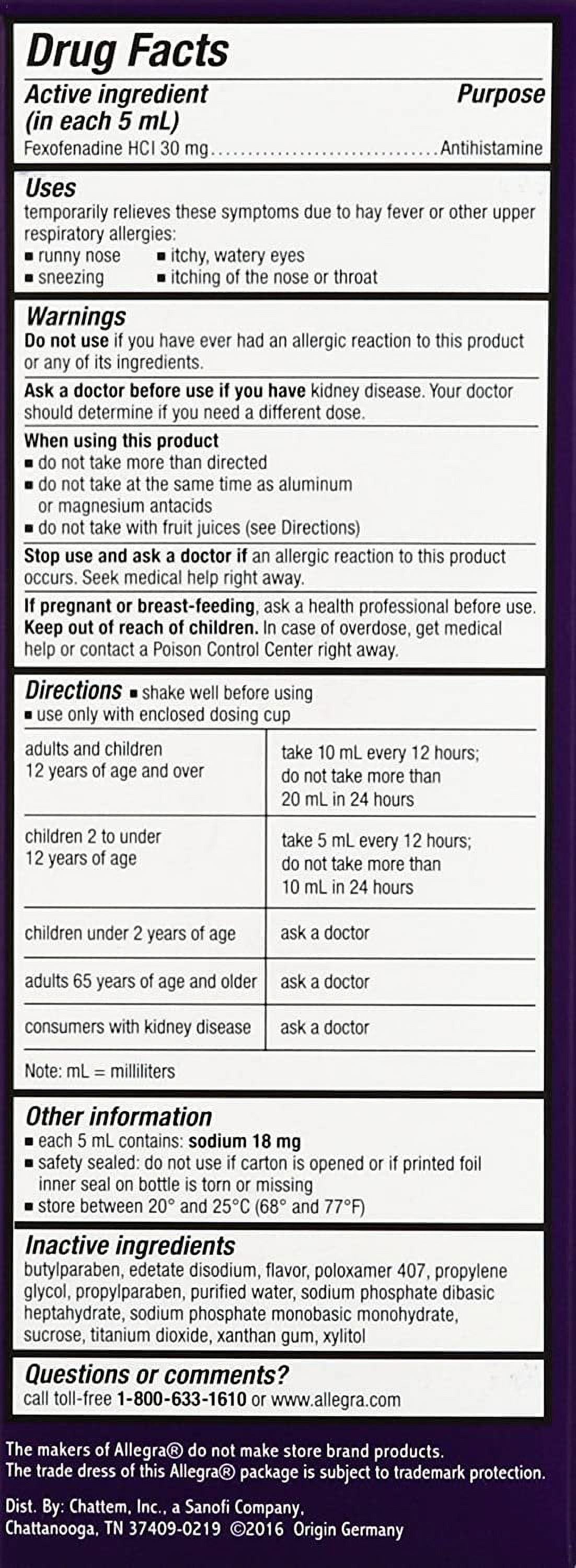 Allegra Childrens 12 Hour Allergy Relief Oral Suspension Liquid, Berry - 4 Oz, 2 Pack
