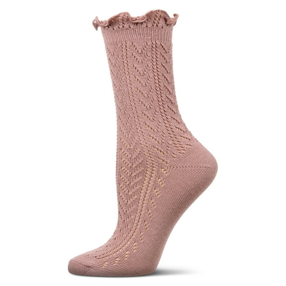 MeMoi Women's Ruffle Pointelle Crew Socks - Womens - Female, 9-11, Mauve