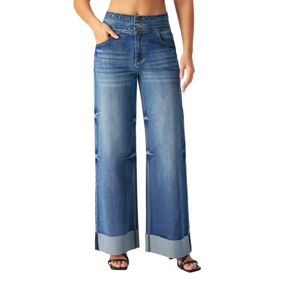 roswear Wide Leg Jeans for Women Baggy Denim Pants, Size 4-18