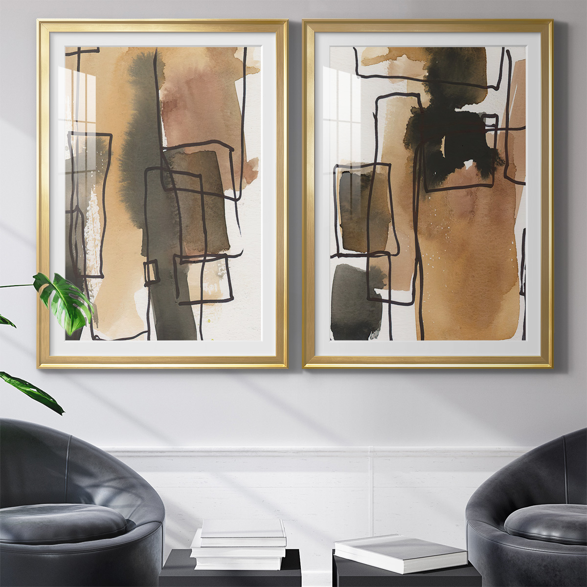 Wexford Home Retro Vibe III Premium Framed Print, 22.5" x 30.5" - Ready to Hang, Gold (Set of 2)