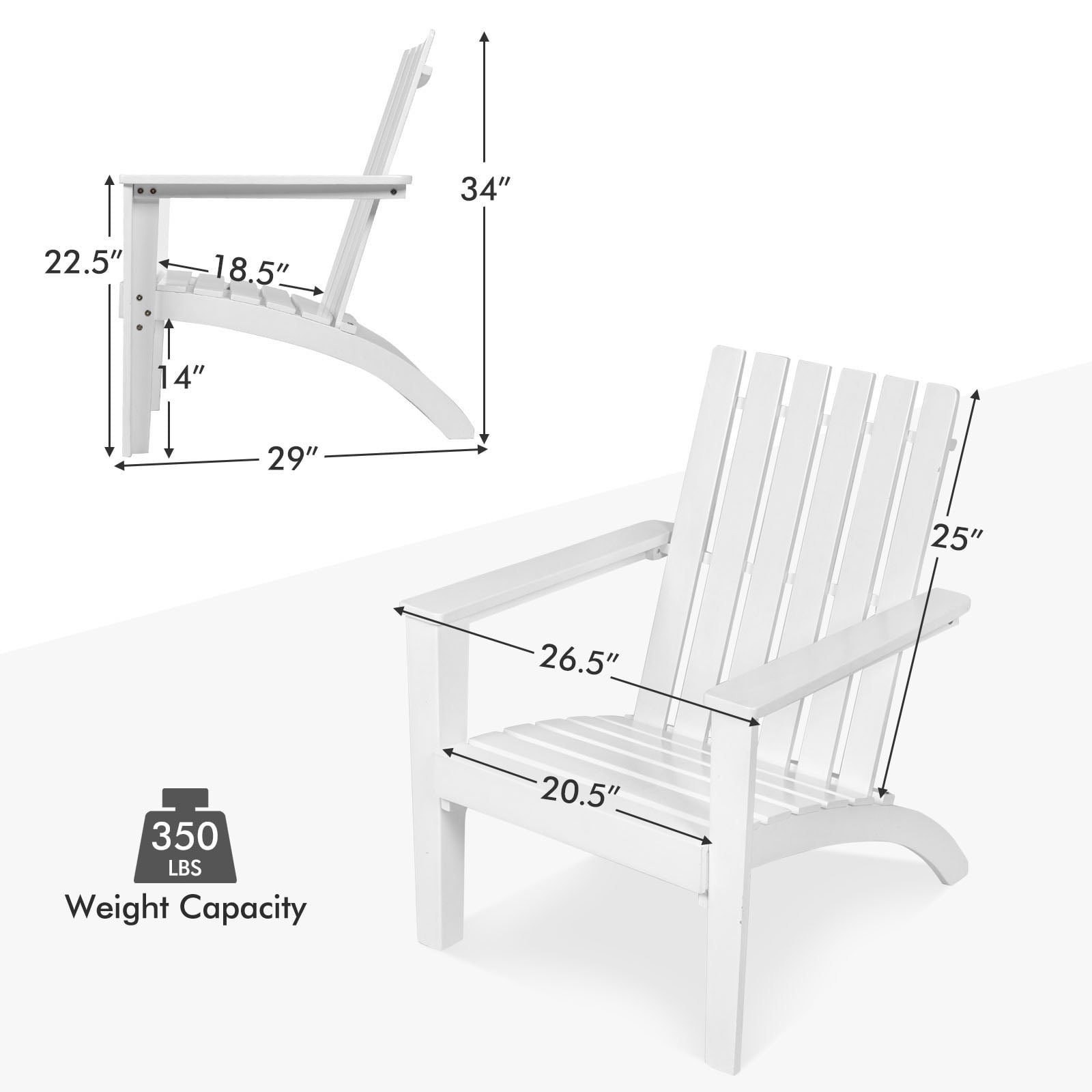 Patiojoy 2PCS Wooden Adirondack Chair W/Ergonomic Design Outdoor Lounge Armchair Acacia Wood chair for Yard&Patio White